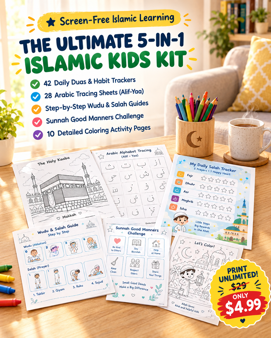 Little Believer’s Master Kit: 5-in-1 Daily Duas, Arabic Tracing, Salah & Sunnah Activity Pack